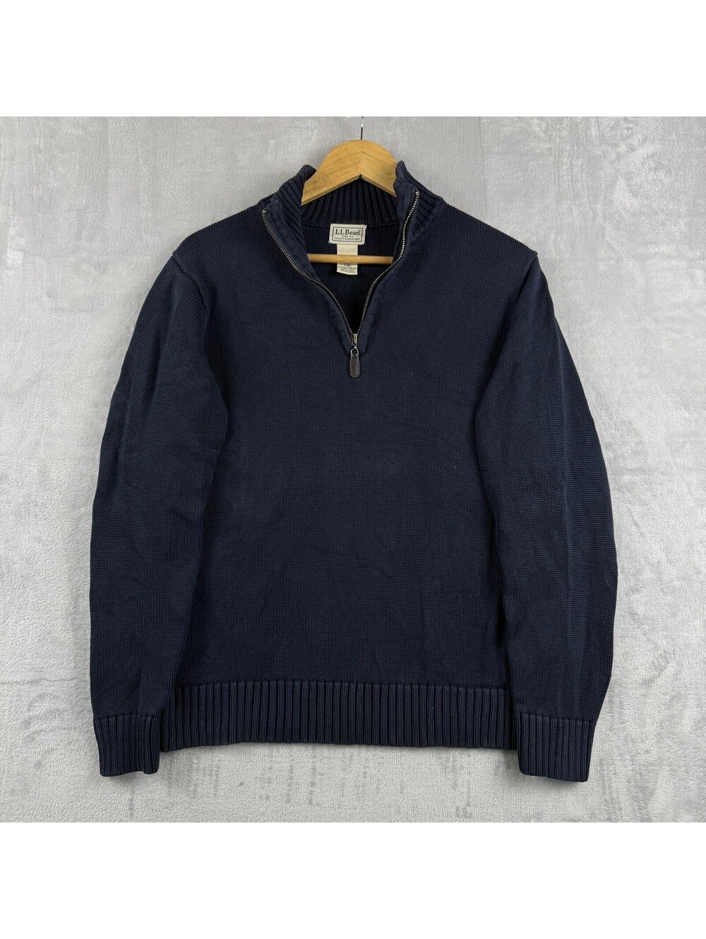 L.L.Bean Navy Blue 100% Cotton Quarter Zip Sweater Men S Mock Neck Heavyweight